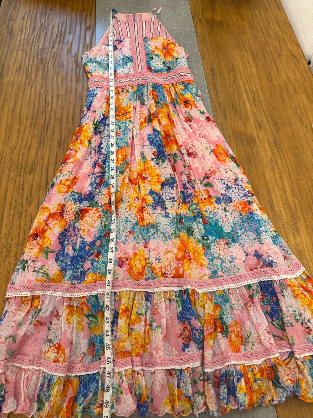 Anthropologie Bhanuni by Jyoti Yuko Halter Maxi Dress Boho Floral Beaded Size 8 - Picture 11 of 16